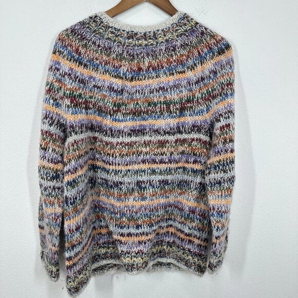 Hand Knit Cardigan Sweater Cozy Yarn Scandinavian Multicolor Lagenlook Cabincore - Picture 3 of 7